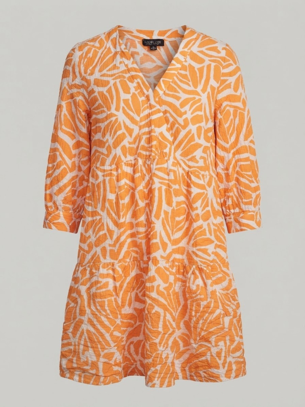 Rachel Zoe Orange White Abstract Animal Print Tiered V-Neck Mini Dress Small
